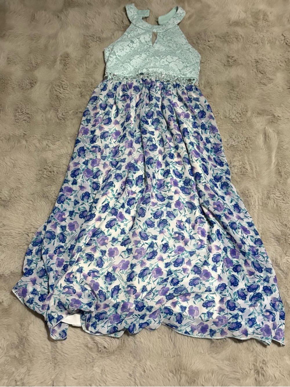Speechless Mint Lace Bodice Floral Chiffon Dress